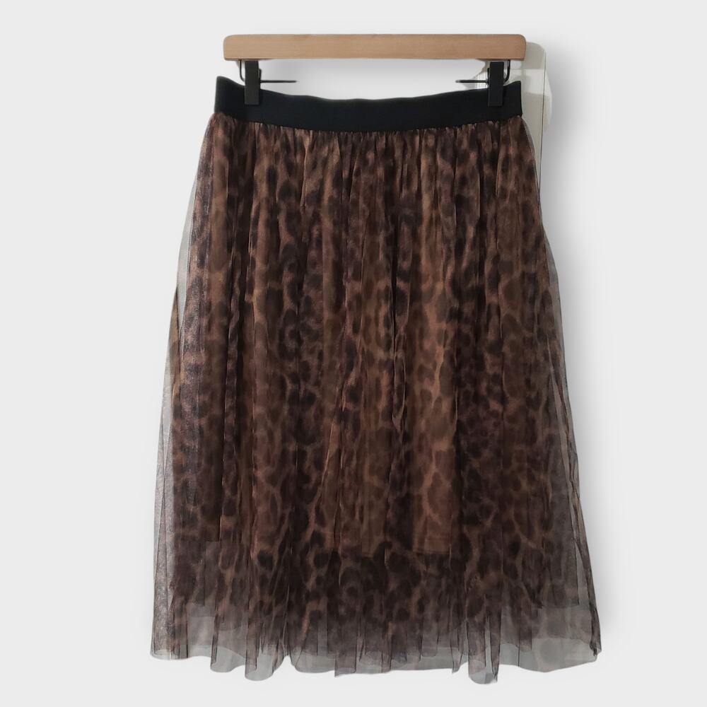 eesome Brown and Black Leopard Print Tulle A-Line Skirt